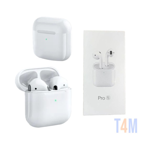 PRO 5 WIRELSS EARPHONES WITH CHARGING CASE BLUETOOTH V5.0+EDR WHITE